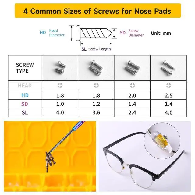 Alt view image 5 of 7 - Eyeglass Nose Pads, 24 Pairs of Screw-in Glasses Nose Pads, Upgraded Magnetic Eyeglass Repair Kit with Precision Precision Screwdriver Set, Screws, Tweezer for Travel, Birthday Gift, Christmas