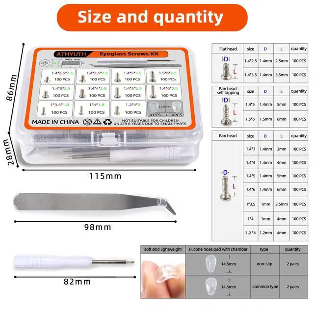 Alt view image 3 of 6 - 1100Pcs (11 Sizes) Micro Screw Kit Eyeglass Sunglass Repair Kit with Magnetic Phillips Screwdriver and Tweezers for Repairing Spectacles(Come with Nose Pads), Watches, Jewelry and Cell Phones