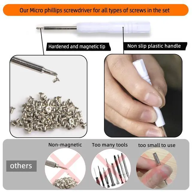 Alt view image 4 of 6 - 1100Pcs (11 Sizes) Micro Screw Kit Eyeglass Sunglass Repair Kit with Magnetic Phillips Screwdriver and Tweezers for Repairing Spectacles(Come with Nose Pads), Watches, Jewelry and Cell Phones