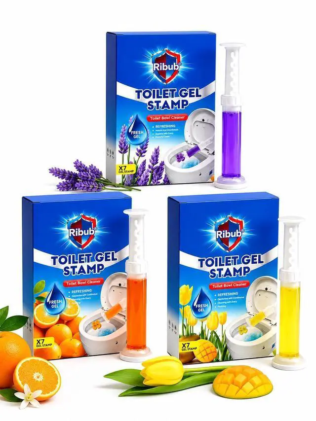 Main image of Toilet Cleaner Gel Stamp, Automatic Toilet Bowl Cleaner & Freshener, Helps Prevent Limescale & Odors, Lavender, Citrus, Mango & Tulip Scents, Bathroom Cleaning Essentials, 3-Pack
