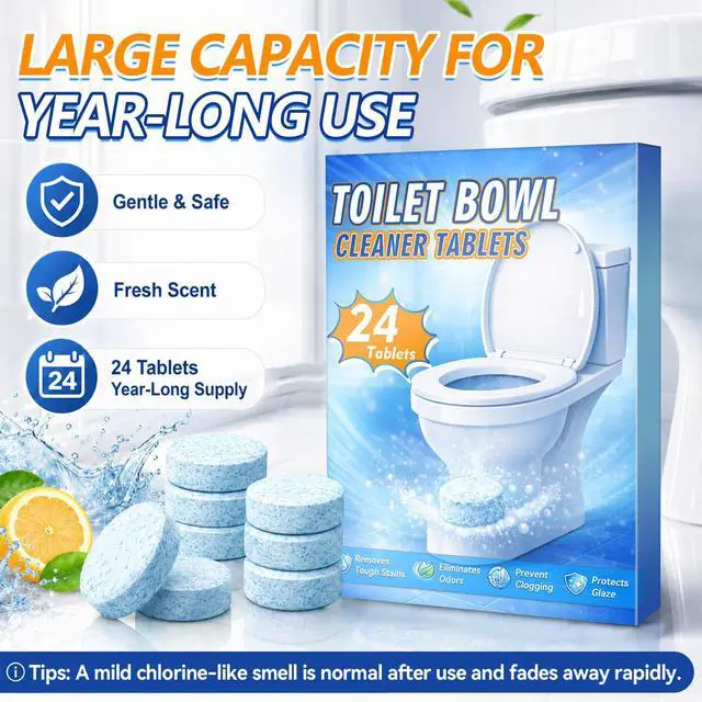 Alt view image 4 of 6 - Toilet Bowl Cleaner Tablets, 24 Pcs Heavy Duty Toilet Cleaner Tablets, Removes Tough Stains, Prevents Clogging, Protects Glaze for Cleaning Toilet, Bathroom Tank (24 Count)