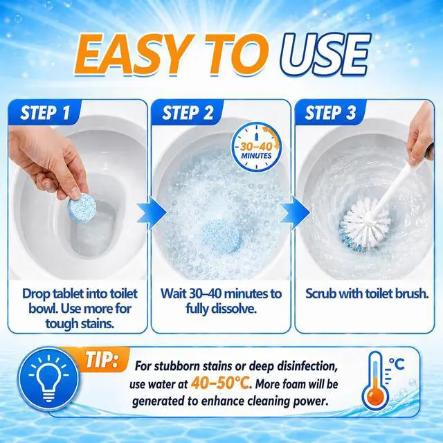 Alt view image 5 of 6 - Toilet Bowl Cleaner Tablets, 24 Pcs Heavy Duty Toilet Cleaner Tablets, Removes Tough Stains, Prevents Clogging, Protects Glaze for Cleaning Toilet, Bathroom Tank (24 Count)