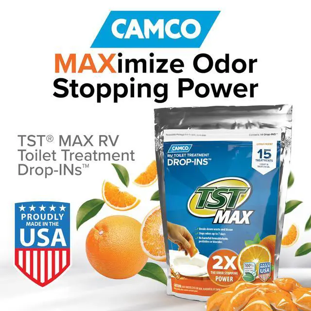 Alt view image 2 of 6 - TST MAX RV Toilet Treatment Drop-INs - Control Unwanted Odors and Break Down Waste and Tissue - Safe Septic Tank Treatment - Orange Scent - 15-Pack (41189)