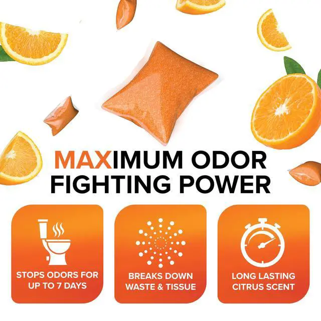 Alt view image 4 of 6 - TST MAX RV Toilet Treatment Drop-INs - Control Unwanted Odors and Break Down Waste and Tissue - Safe Septic Tank Treatment - Orange Scent - 15-Pack (41189)