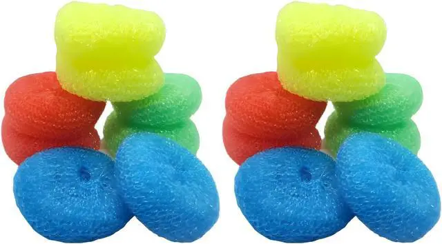 Main image of 16-Pack Non-Scratch Nylon Scouring Pads Durable Round Kitchen Scrubbers in 4 Colors Safe for Non-Stick Cookware 2.5" Diameter Multi-Surface Cleaning Pads for Home, Kosher & Commercial Use