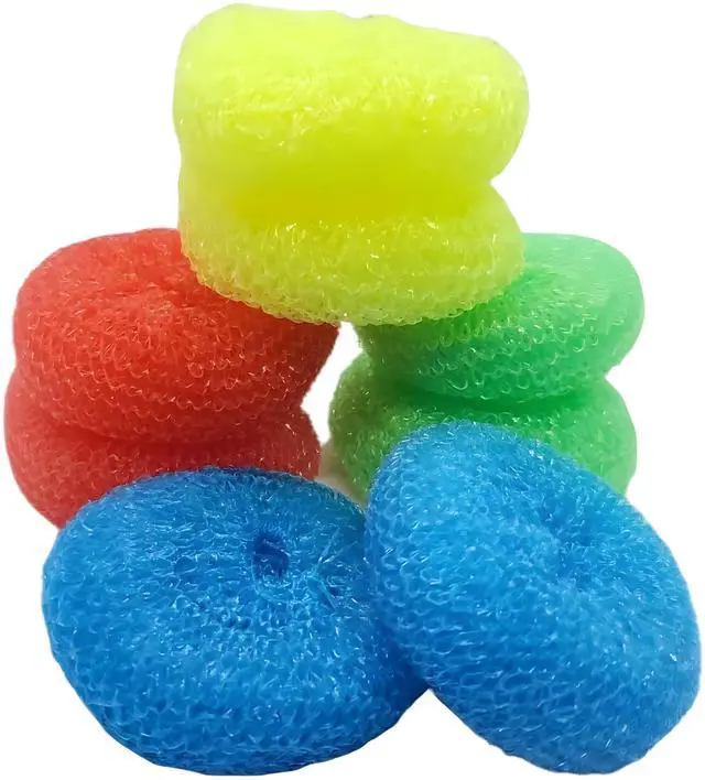 Alt view image 6 of 7 - 16-Pack Non-Scratch Nylon Scouring Pads Durable Round Kitchen Scrubbers in 4 Colors Safe for Non-Stick Cookware 2.5" Diameter Multi-Surface Cleaning Pads for Home, Kosher & Commercial Use