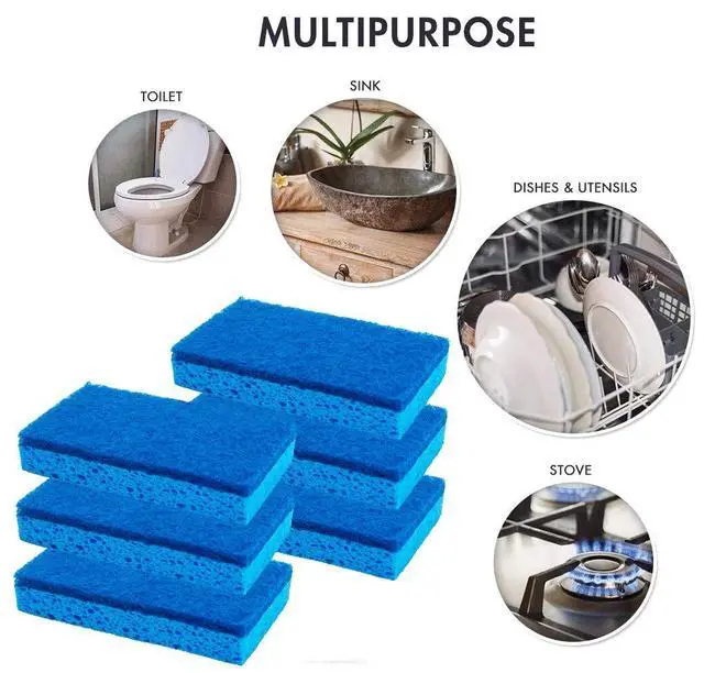 Alt view image 4 of 7 - Non-Scratch Cleaning Scrub Sponges- Scrubbing Dish Sponge Ideal for Washing Kitchen,Dishes, Bathroom &More Dishwashing Sponge Along with A Thought Scrubber 6 sponges