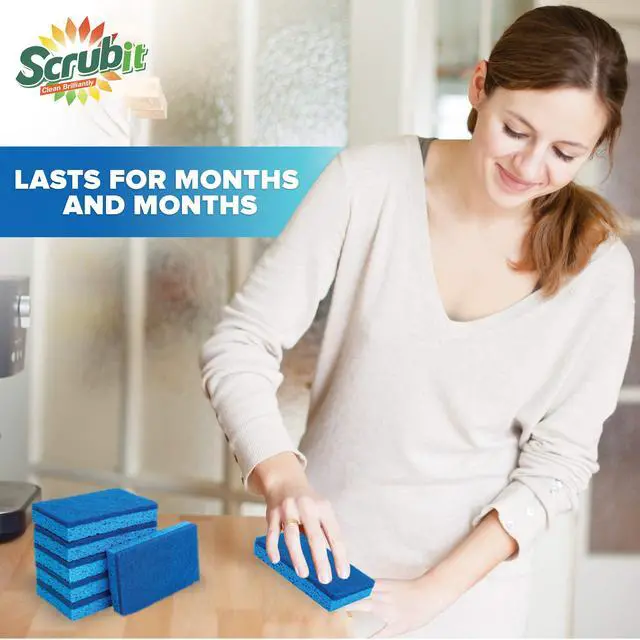 Alt view image 3 of 7 - Non-Scratch Cleaning Scrub Sponges- Scrubbing Dish Sponge Ideal for Washing Kitchen,Dishes, Bathroom &More Dishwashing Sponge Along with A Thought Scrubber 6 sponges