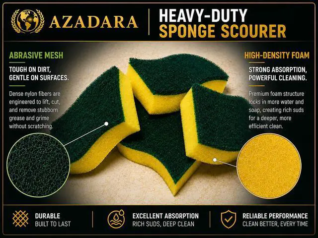 Alt view image 2 of 7 - Heavy Duty Kitchen Sponges, 16 Pack Dual-Sided Non-Scratch Scrubber for Dishes, Pots, Pans, Sink, Stovetop & Household Cleaning