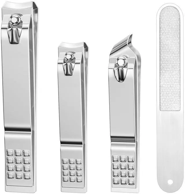 Main image of Nail Clipper Set, 4 PCS Ultra Sharp Nail Clippers for Men, Women, Adults Toenail Fingernail Clippers, Stainless Steel Nail Cutter & File, Silver