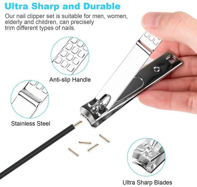 Alt view image 3 of 7 - Nail Clipper Set, 4 PCS Ultra Sharp Nail Clippers for Men, Women, Adults Toenail Fingernail Clippers, Stainless Steel Nail Cutter & File, Silver