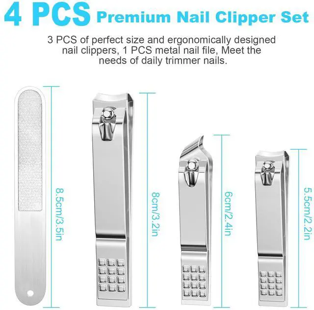 Alt view image 2 of 7 - Nail Clipper Set, 4 PCS Ultra Sharp Nail Clippers for Men, Women, Adults Toenail Fingernail Clippers, Stainless Steel Nail Cutter & File, Silver