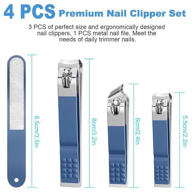 Alt view image 2 of 7 - Nail Clipper Set, 4 PCS Ultra Sharp Nail Clippers for Men, Women, Adults Toenail Fingernail Clippers, Stainless Steel Nail Cutter & File, Blue
