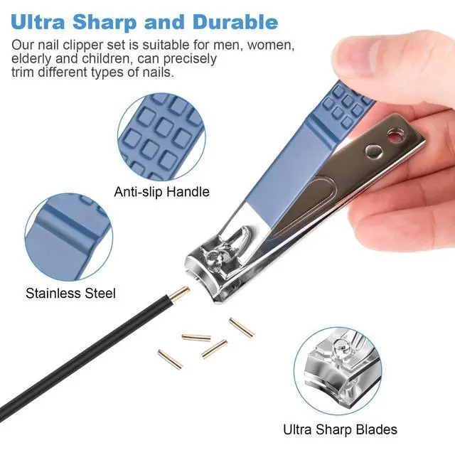 Alt view image 3 of 7 - Nail Clipper Set, 4 PCS Ultra Sharp Nail Clippers for Men, Women, Adults Toenail Fingernail Clippers, Stainless Steel Nail Cutter & File, Blue