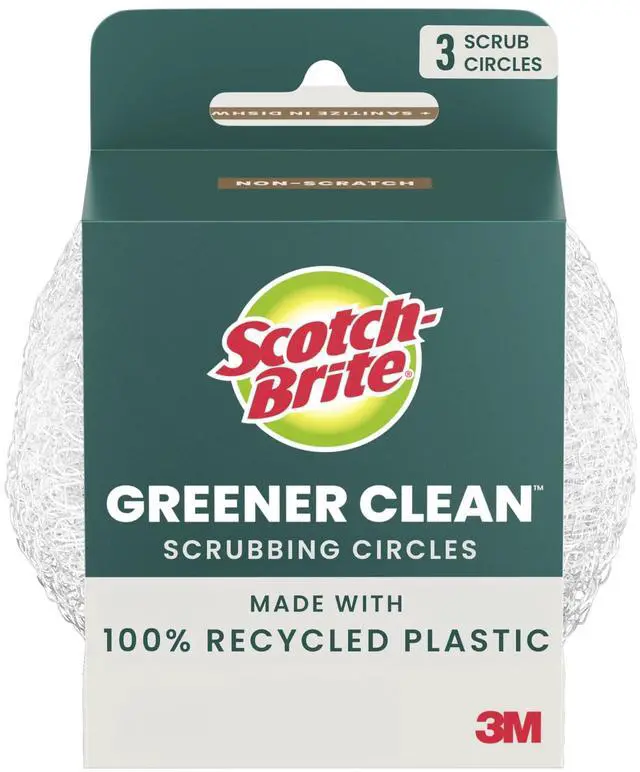 Main image of Greener Clean Recycled Scrubbing Circles, 3 Dish Scrubbers for Cleaning Kitchen & Scrubbing Fruits or Veggies, Safe on Nonstick Pots and Pans, Glassware