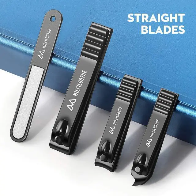 Alt view image 2 of 5 - Nail Clippers Set Black Stainless Steel Nail Cutter& Sharp Oblique Toe Nail Clipper & Nail File 4 Pieces, Men and Women Suitable for Gifts.