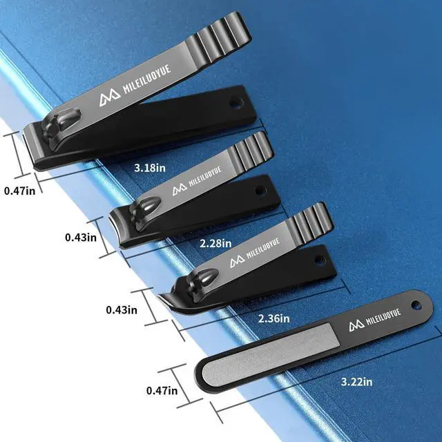 Alt view image 4 of 5 - Nail Clippers Set Black Stainless Steel Nail Cutter& Sharp Oblique Toe Nail Clipper & Nail File 4 Pieces, Men and Women Suitable for Gifts.