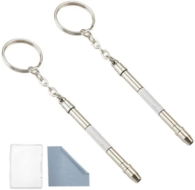 Main image of Glasses Repair Kit with Precision 5 in 1 Mini Screwdrivers Set Keychain for Eyeglasses, Sunglasses, Jewelry, Watch, Electronics, Toy, Eye glass Repairing Kit, Hex, Phillips, Flat Head (2pcs Silver)