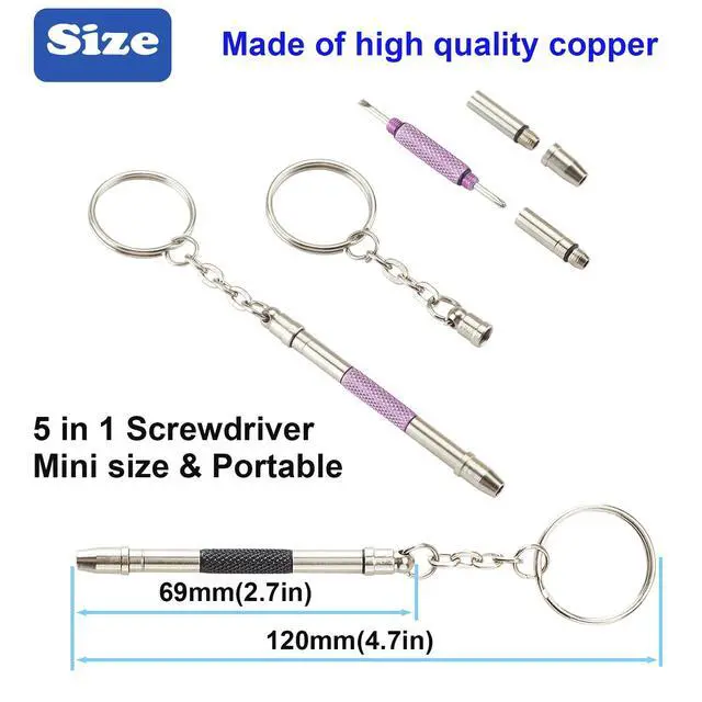 Alt view image 4 of 7 - Glasses Repair Kit with Precision 5 in 1 Mini Screwdrivers Set Keychain for Eyeglasses, Sunglasses, Jewelry, Watch, Electronics, Toy, Eye glass Repairing Kit, Hex, Phillips, Flat Head (2pcs Blue)