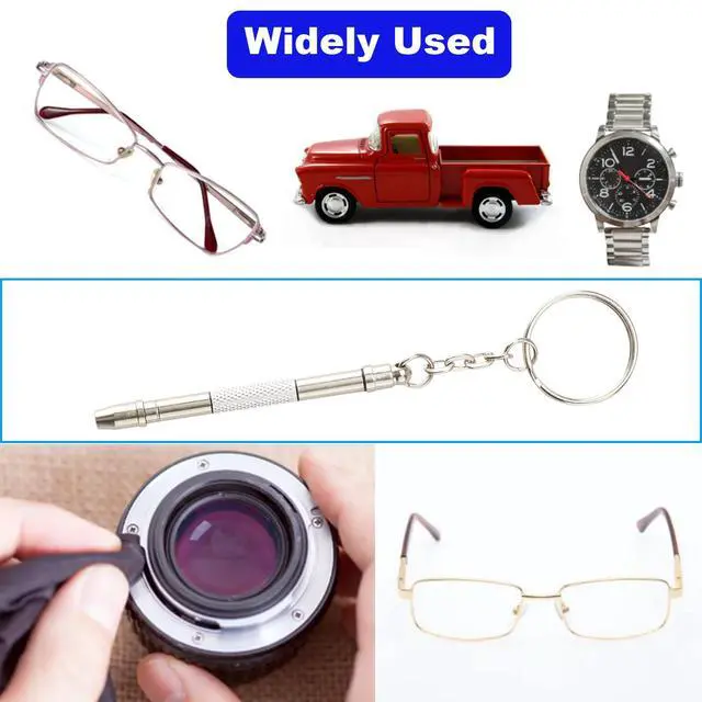 Alt view image 7 of 7 - Glasses Repair Kit with Precision 5 in 1 Mini Screwdrivers Set Keychain for Eyeglasses, Sunglasses, Jewelry, Watch, Electronics, Toy, Eye glass Repairing Kit, Hex, Phillips, Flat Head (2pcs Silver)