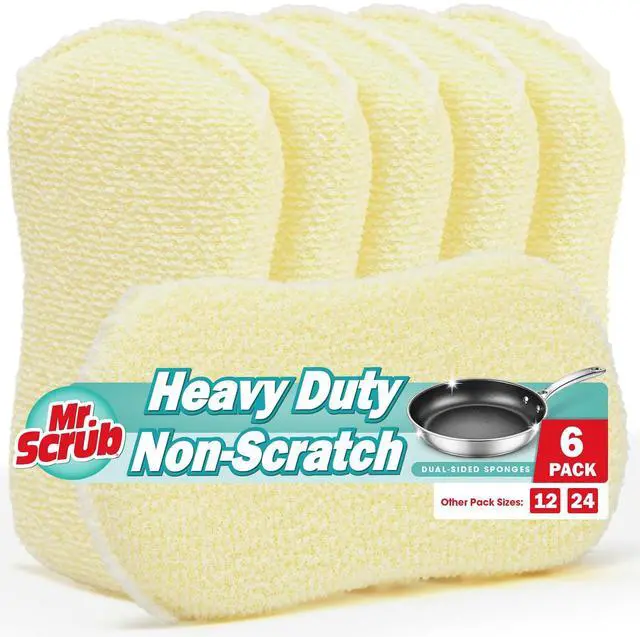 Main image of Sponges Kitchen Scrub Dish Sponge Scouring Pad, 6 Pack Cleaning Brush Scrubber Supplies for Soap, Dishwashing Dinnerware Sets Pan Pot Glass Dishwasher Sink Bathroom Towels Cloth Rags Holder