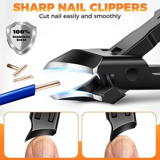 Alt view image 3 of 7 - Nail Clippers for Men Thick Nails, Heavy Duty Slanted Toenail Clippers for Seniors Ingrown Toenails with Safety Lock, Large Fingernail Clipper Long Handle Nail Cutter Gifts for Men Women Adults, Black