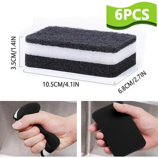 Alt view image 2 of 7 - Kitchen Cleaning Sponges, 6 Pack Heavy Duty Scrub Sponges Cleans Fast Non-Scratch Sponge for Washing Dishes and Cleaning Kitchen (Black)