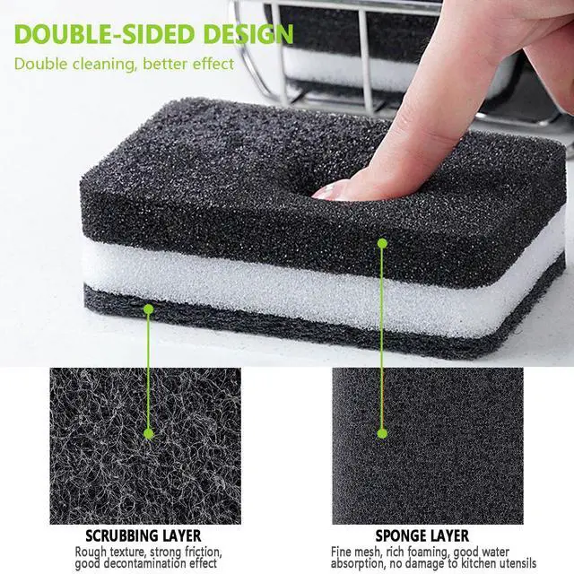 Alt view image 3 of 7 - Kitchen Cleaning Sponges, 6 Pack Heavy Duty Scrub Sponges Cleans Fast Non-Scratch Sponge for Washing Dishes and Cleaning Kitchen (Black)