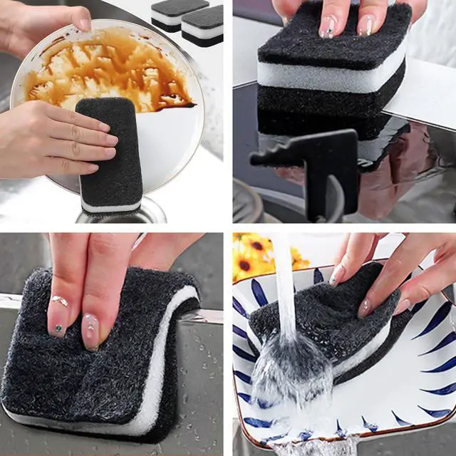Alt view image 7 of 7 - Kitchen Cleaning Sponges, 6 Pack Heavy Duty Scrub Sponges Cleans Fast Non-Scratch Sponge for Washing Dishes and Cleaning Kitchen (Black)