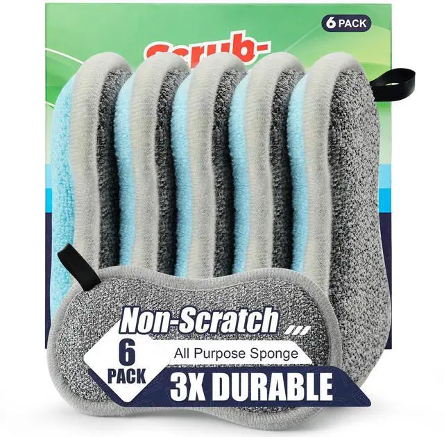 Main image of Dual Sided All-Purpose Sponges Kitchen,Dish Sponge for Washing Dishes Cleaning Kitchen,Non Scratch,Rough Scrubbers for Non-Stick Cookware, Soft Microfiber Scrub for Dishes(Bule,6Pack)