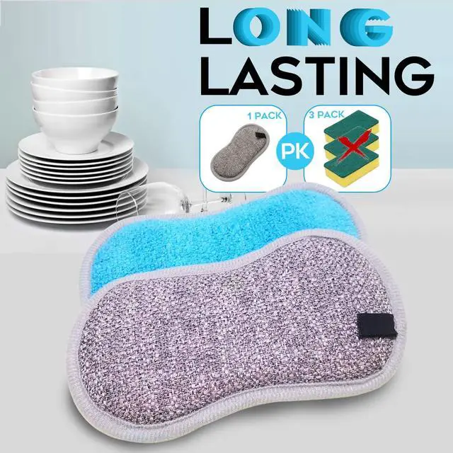 Alt view image 3 of 6 - Dual Sided All-Purpose Sponges Kitchen,Dish Sponge for Washing Dishes Cleaning Kitchen,Non Scratch,Rough Scrubbers for Non-Stick Cookware, Soft Microfiber Scrub for Dishes(Bule,6Pack)