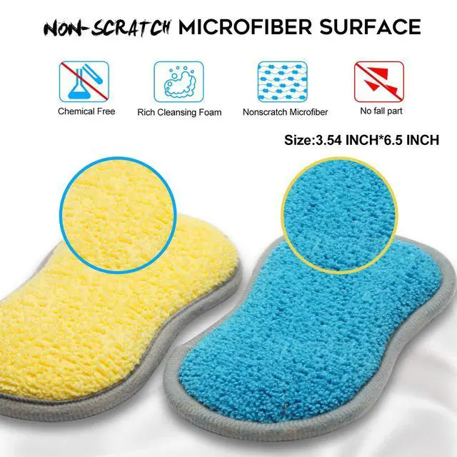 Alt view image 4 of 6 - Dual Sided All-Purpose Sponges Kitchen,Dish Sponge for Washing Dishes Cleaning Kitchen,Non Scratch,Rough Scrubbers for Non-Stick Cookware, Soft Microfiber Scrub for Dishes(Bule,6Pack)
