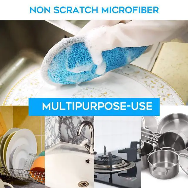 Alt view image 6 of 6 - Dual Sided All-Purpose Sponges Kitchen,Dish Sponge for Washing Dishes Cleaning Kitchen,Non Scratch,Rough Scrubbers for Non-Stick Cookware, Soft Microfiber Scrub for Dishes(Bule,6Pack)