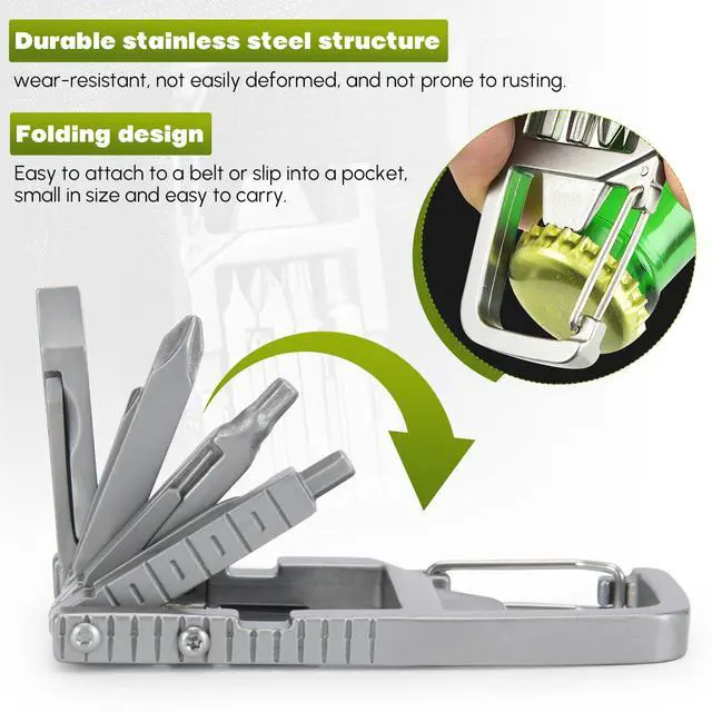 Alt view image 3 of 7 - 12 in 1 Keychain Multitool Screwdriver Bit Folding Multi Tool Bottle Opener Portable Pocket Tool for Outdoors Camping