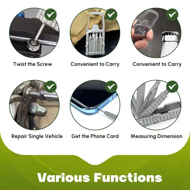 Alt view image 4 of 7 - 12 in 1 Keychain Multitool Screwdriver Bit Folding Multi Tool Bottle Opener Portable Pocket Tool for Outdoors Camping