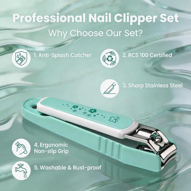 Alt view image 7 of 7 - Ultra Sharp Nail Clipper Set, Fingernail and Toenail Trimmer Cutter, Stainless Steel, Curved Blade, Sturdy, Nail Catcher, Nail Files for Men and Women