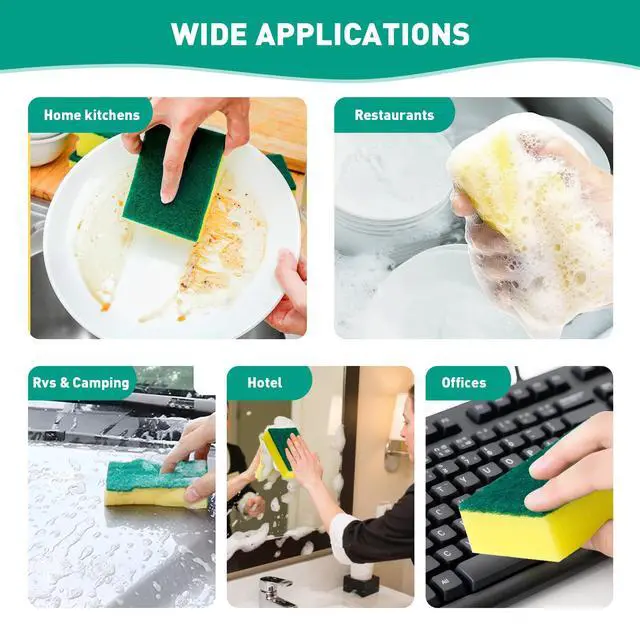 Alt view image 4 of 7 - 10-Pack Heavy Duty Scrub Sponges, Non-Scratch Kitchen Sponge with Durable Scouring Pad, Dual-Sided Cleaning Reusable Sponge for Dishes, Pots, Pans, Sinks Extra Absorbent & Long-Lasting
