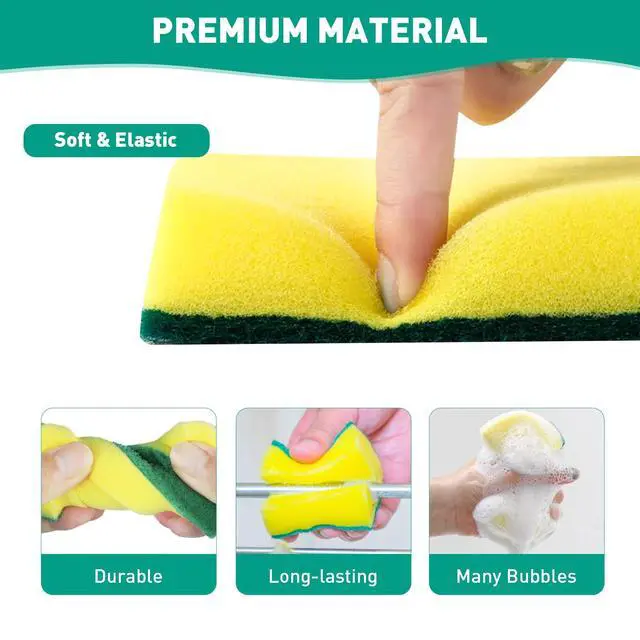 Alt view image 7 of 7 - 10-Pack Heavy Duty Scrub Sponges, Non-Scratch Kitchen Sponge with Durable Scouring Pad, Dual-Sided Cleaning Reusable Sponge for Dishes, Pots, Pans, Sinks Extra Absorbent & Long-Lasting