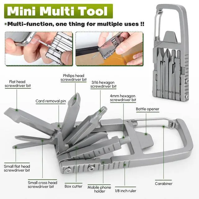 Alt view image 6 of 7 - 12 in 1 Keychain Multitool Screwdriver Bit Folding Multi Tool Bottle Opener Portable Pocket Tool for Outdoors Camping