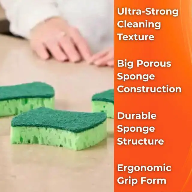 Alt view image 3 of 7 - Coral Sponge Ergonomic Heavy Duty Scrub Sponge for Kitchen Large Pores for Extra Foam Non-Scratch Dish Scrubber for Pots, Pans & Grills, 3-Pieces