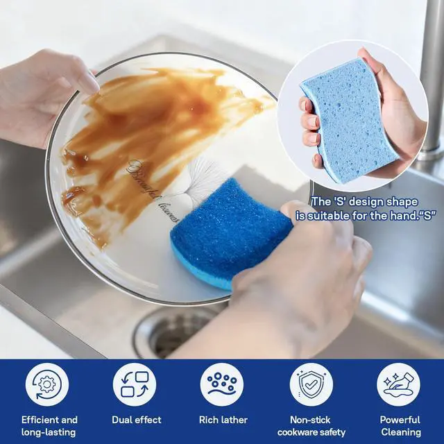 Alt view image 3 of 7 - 9 Pack Zero Scratch Scrub Sponges, Non-Scratch Dish Scrubbers for Nonstick Pans, Multi-Surface Safe Cleaning Sponges for Kitchen & Bathroom