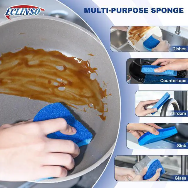 Alt view image 5 of 7 - 9 Pack Zero Scratch Scrub Sponges, Non-Scratch Dish Scrubbers for Nonstick Pans, Multi-Surface Safe Cleaning Sponges for Kitchen & Bathroom