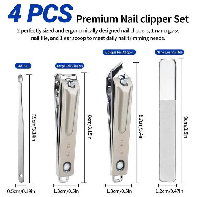 Alt view image 2 of 7 - Heavy-Duty Stainless Steel Toenail Clippers Set with Built-in File, Sharp Precision Nail Cutter & Fingernail Trimmer for Men Women Seniors Thick Nails Daily Use