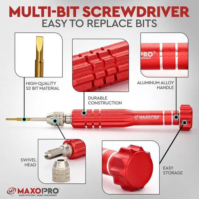 Alt view image 2 of 7 - 5-in-1 Multifunctional Eyeglass Screwdriver Kit | Mini Screwdriver for Glasses with Swivel Head and Strong Magnetic Tips | Premium Set for Eyeglass Sunglasses Electronics Phone Jewelry - By MaxoPro