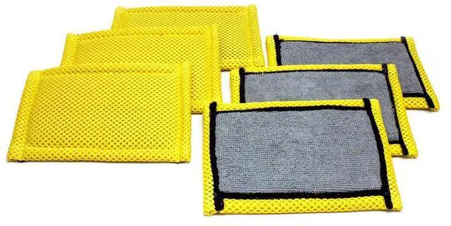 Main image of Microfiber Dish and Kitchen Scrubbing Sponge - 4.25"x6.25" - Dish Sponge Replacement, Scratch-Free Scouring Pad, Laundry and Dishwasher Safe (6, Grey and Gold)
