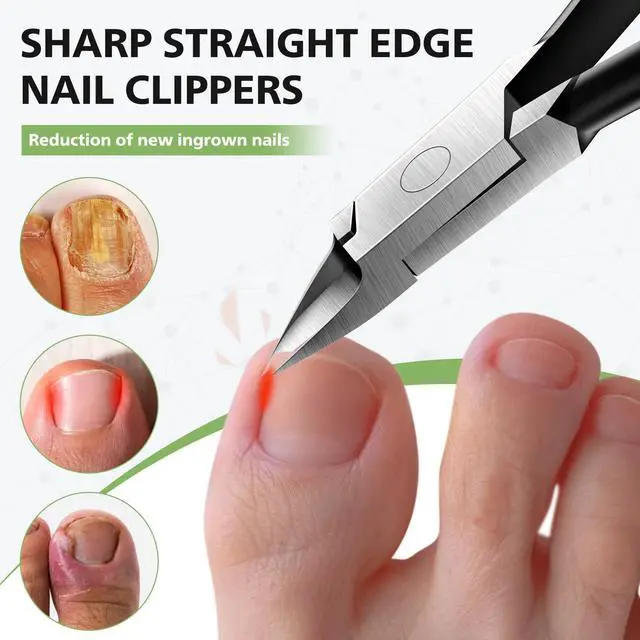 Alt view image 2 of 7 - Toenail Clippers Straight Blade for Thick Toenails and Ingrown Nails, Professional Stainless Steel Fingernail Toenail Clippers Trimmers for Seniors, Men and Adult - Black