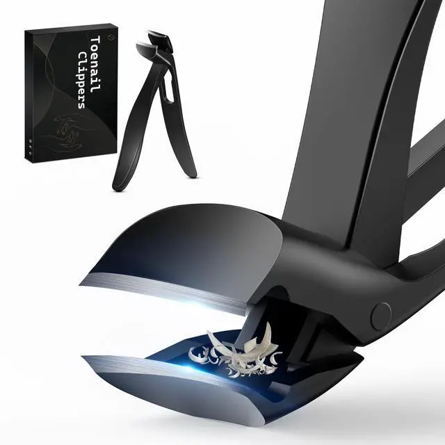 Main image of Angled Head Long Handled Toenail Clipper for Seniors - Large Wide Jaw Nail Clipper with Catcher for Thick Nails - Easier Trimming, Ergonomic Design (Black