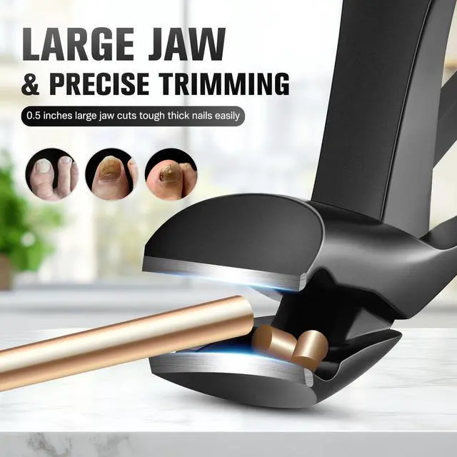 Alt view image 3 of 7 - Angled Head Long Handled Toenail Clipper for Seniors - Large Wide Jaw Nail Clipper with Catcher for Thick Nails - Easier Trimming, Ergonomic Design (Black