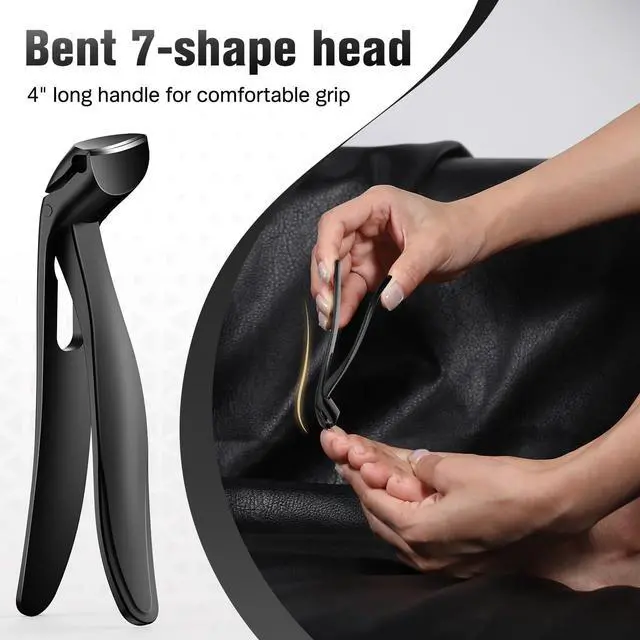 Alt view image 4 of 7 - Angled Head Long Handled Toenail Clipper for Seniors - Large Wide Jaw Nail Clipper with Catcher for Thick Nails - Easier Trimming, Ergonomic Design (Black