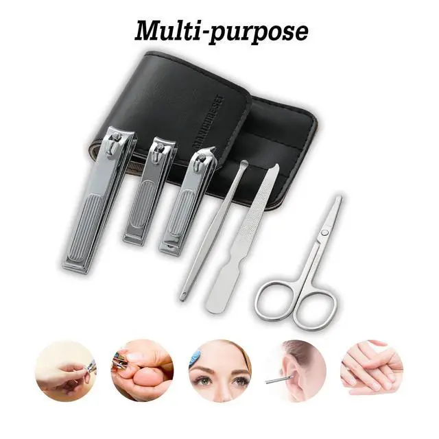 Alt view image 2 of 6 - Nail Clipper Set, 6 Pcs Toenail Clippers, Stainless Steel Fingernail Clipper, and PU Leather Manicure Set, Gift Ideas (Black)